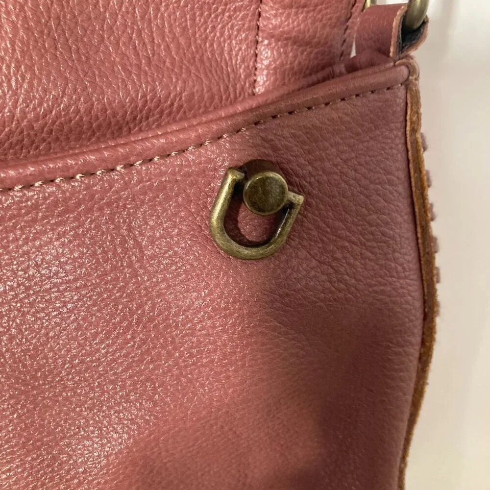 Womens Vegan Leather Chala Braided Boho Crossbody Purse Mauve Brown‎ 9 x 11